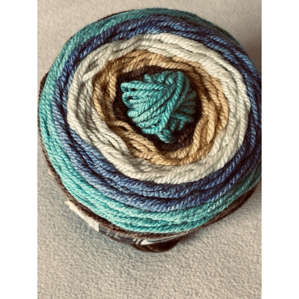 Caron Cakes Yarn Blue Yellow Brown Jelly Roll Self Striping Worsted - Picture 5 of 5